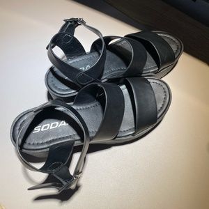 SODA Black Lug Sole Ankle Strap Women’s Platform Sandals